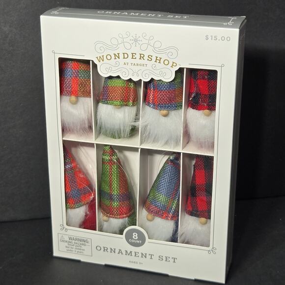 Wondershop™ - 8 piece Fabric Gnome Christmas Tree Ornament Set NEW in Box - Picture 1 of 9
